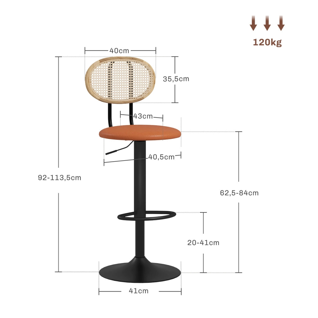 Sgabelli da Bar con Schienale in Rattan e Poggiapiedi ¨C zephmum ¨C Marrone, Regolabile in Altezza, Set di 2