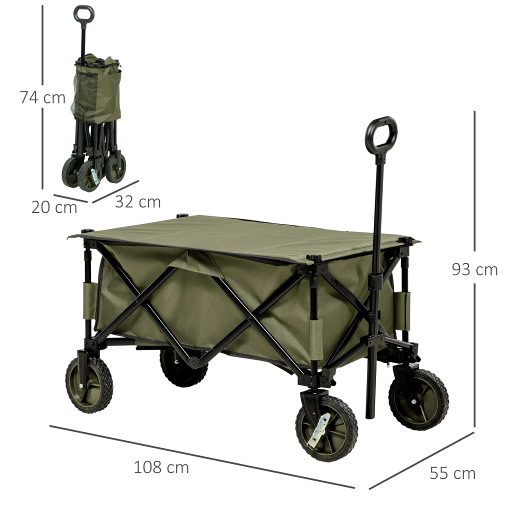 EasyComfort Carrello da Giardino 125L Pieghevole con Maniglia e 5 Sacche, 108x55x93 cm, Verde