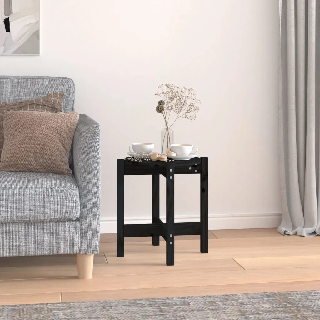 Tavolino da Salotto Nero Ø 42,5x45 cm in Legno Massello di Pino 822316