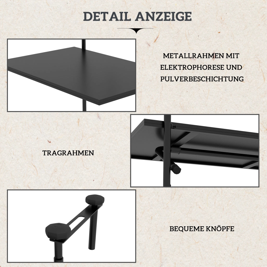TAVOLO DA BALCONE APPESO REGOLABILE 62x60 cm NERO METALLO