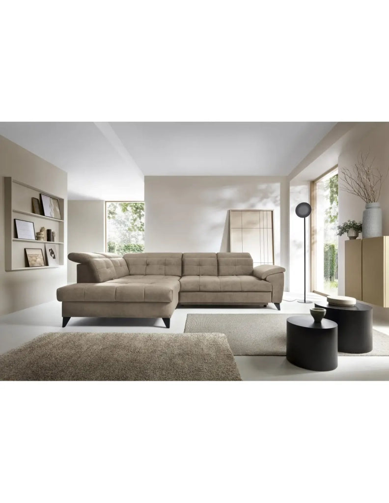 Divano ad angolo Beige 5 posti angolo sinistro schiuma HR INFERNO