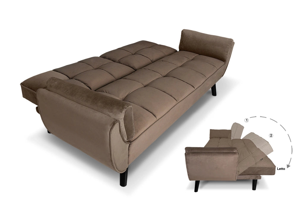 Divano letto clic clac in velluto marrone piede nero - divano 3 posti - Ambra - DL-AM09VLT-PLN