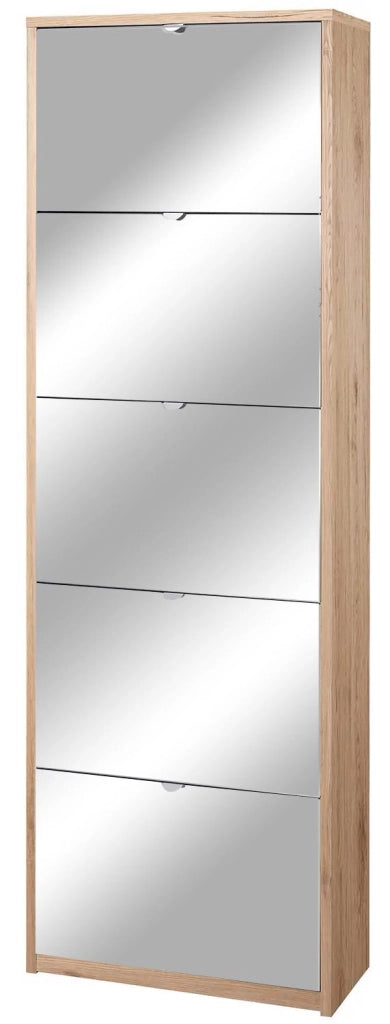 Scarpiera 5 Ante con Specchio 63x190x29 cm Rovere Naturale