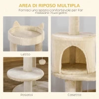 Albero Tiragraffi per Gatti Adulti con Cuccia Spaziosa e Piattaforma, 104 cm, Bianco Crema