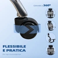 Sedia da Ufficio Ergonomica con Seduta Regolabile e Poggiatesta, in Poliestere e Acciaio, 63x62x106-114 cm, Nero