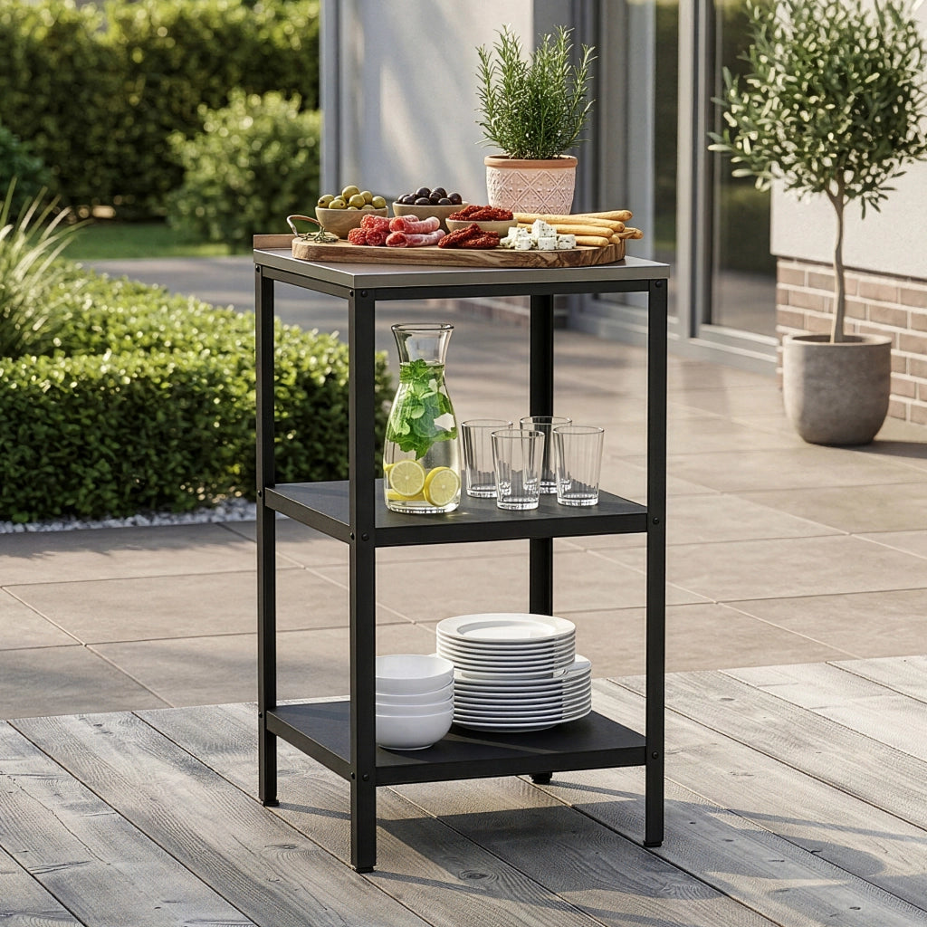 Bancone da Giardino Bolognano in Acciaio con Ripiani 92x50x50 cm Argentato / Nero opaco casa.pro