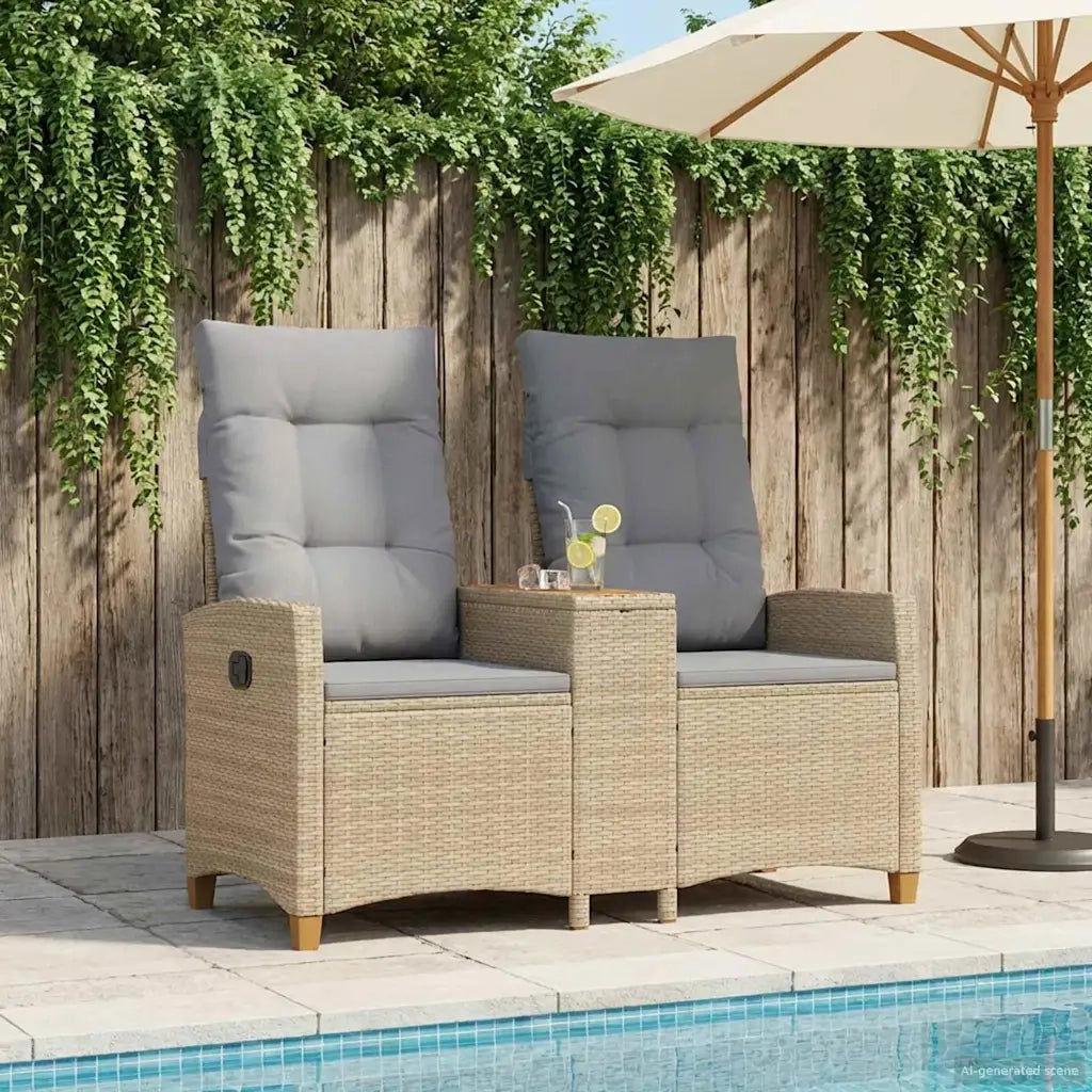 Panca da Giardino | Panchina reclinabile con tavolo Beige e Grigio Chiaro