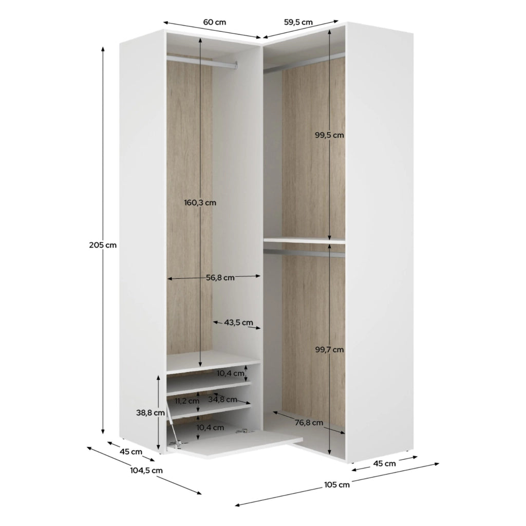 Armadio Camera da Letto Evansdale, Guardaroba Grande Modulabile, 105x205h cm Bianco