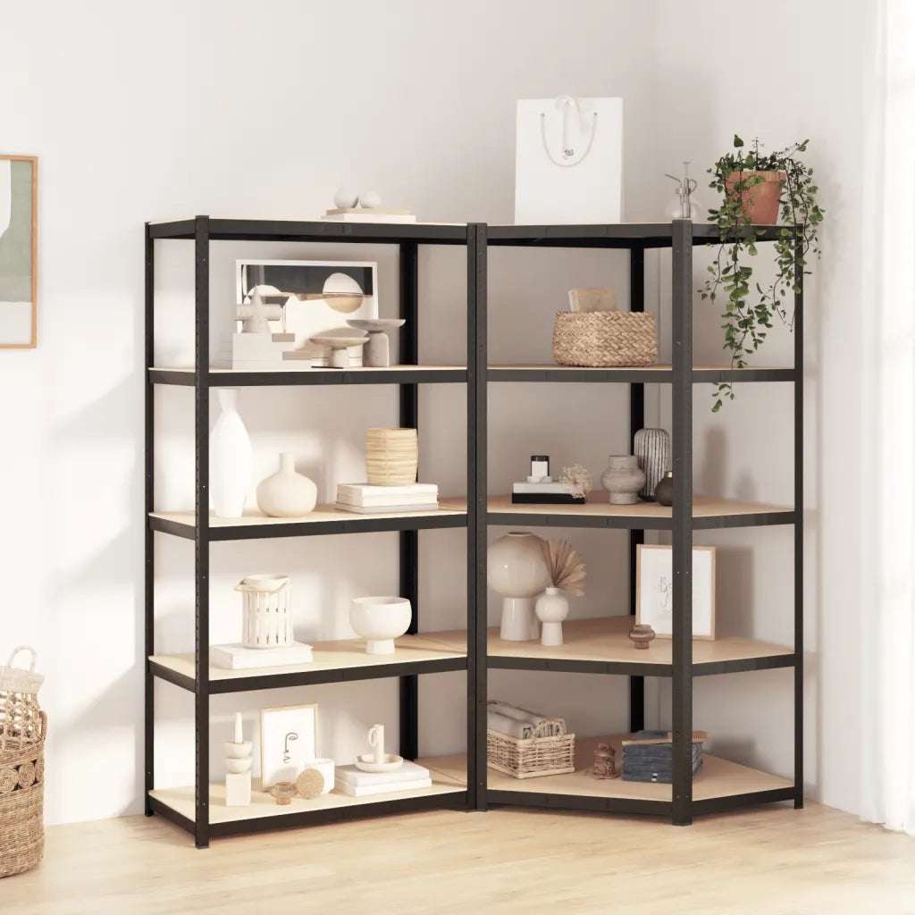 Scaffali Resistenti 5 Ripiani 2pz Grigio Acciaio e Multistrato 3154207