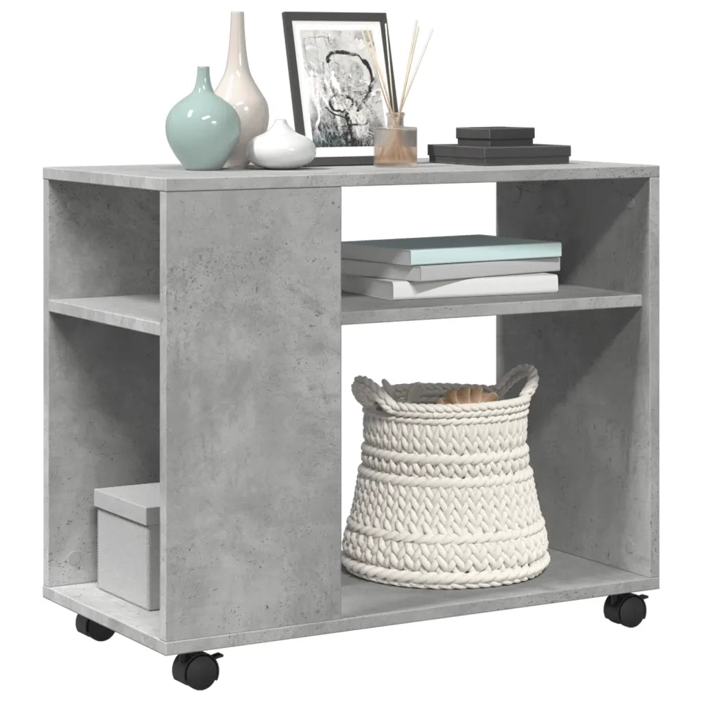 Tavolino con Ruote Grigio Cemento 70x35x60 cm in Truciolato