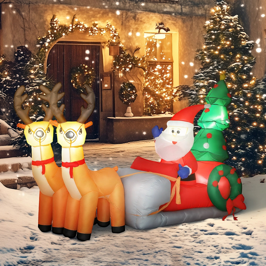 Babbo Natale Gonfiabile con Slitta e Renne ¨C Xylo ¨C 216x90x150 cm con Luci LED