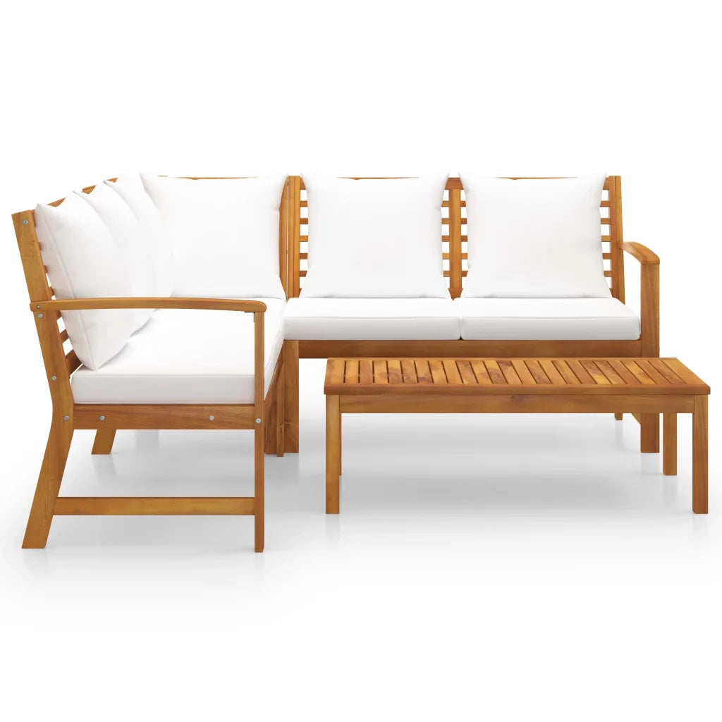 Set Divani da Giardino 4 pz con Cuscini Crema in Legno Acacia cod mxl 42290