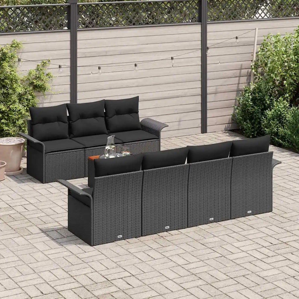 Set Divano da Giardino con archiviazione 8 pcs Nero polyrattan 3355958
