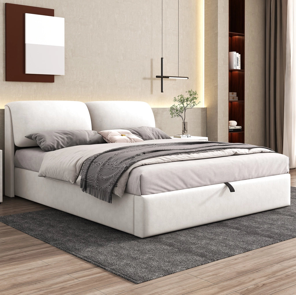 Letto imbottito 160x200 cm con contenitore; 3 cassetti; alzata idraulica; velluto beige
