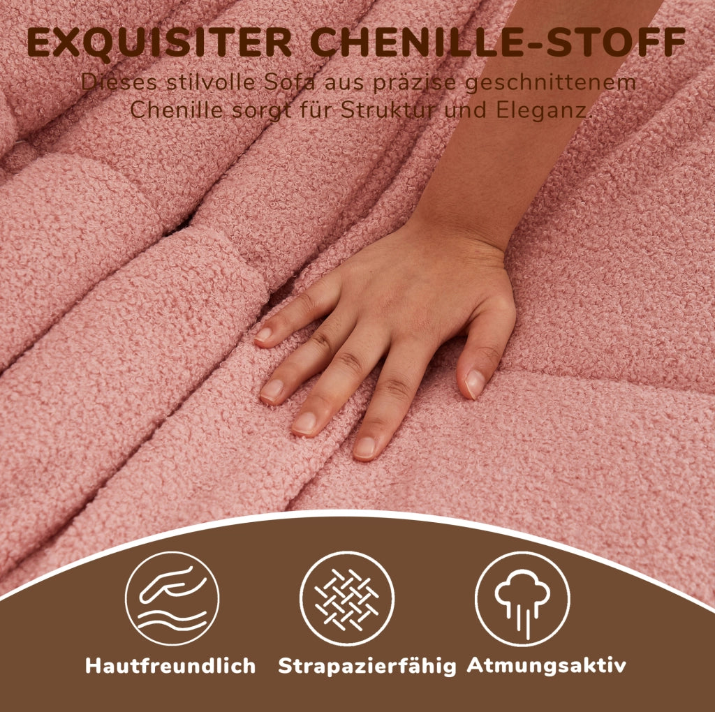 Poltrona lounge modulare rosa in ciniglia con schiuma elastica