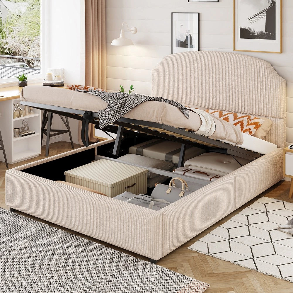 Letto Contenitore Imbottito 140x200 ¨C Xylo ¨C Tessuto a Righe, Testiera, Idraulico