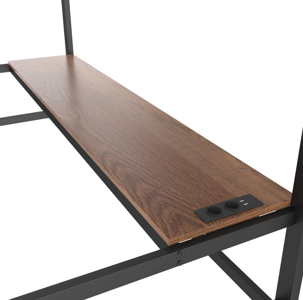 Letto a soppalco 90x200 cm con scrivania, luci LED e prese