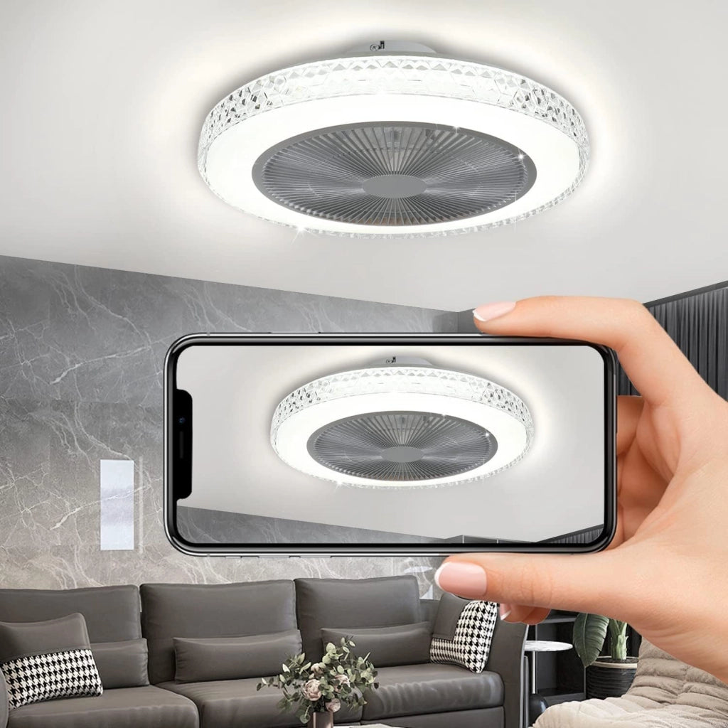 ZMH Ventilatore da soffitto con luce e telecomando ventilatore a tempo Crystal Bedroom