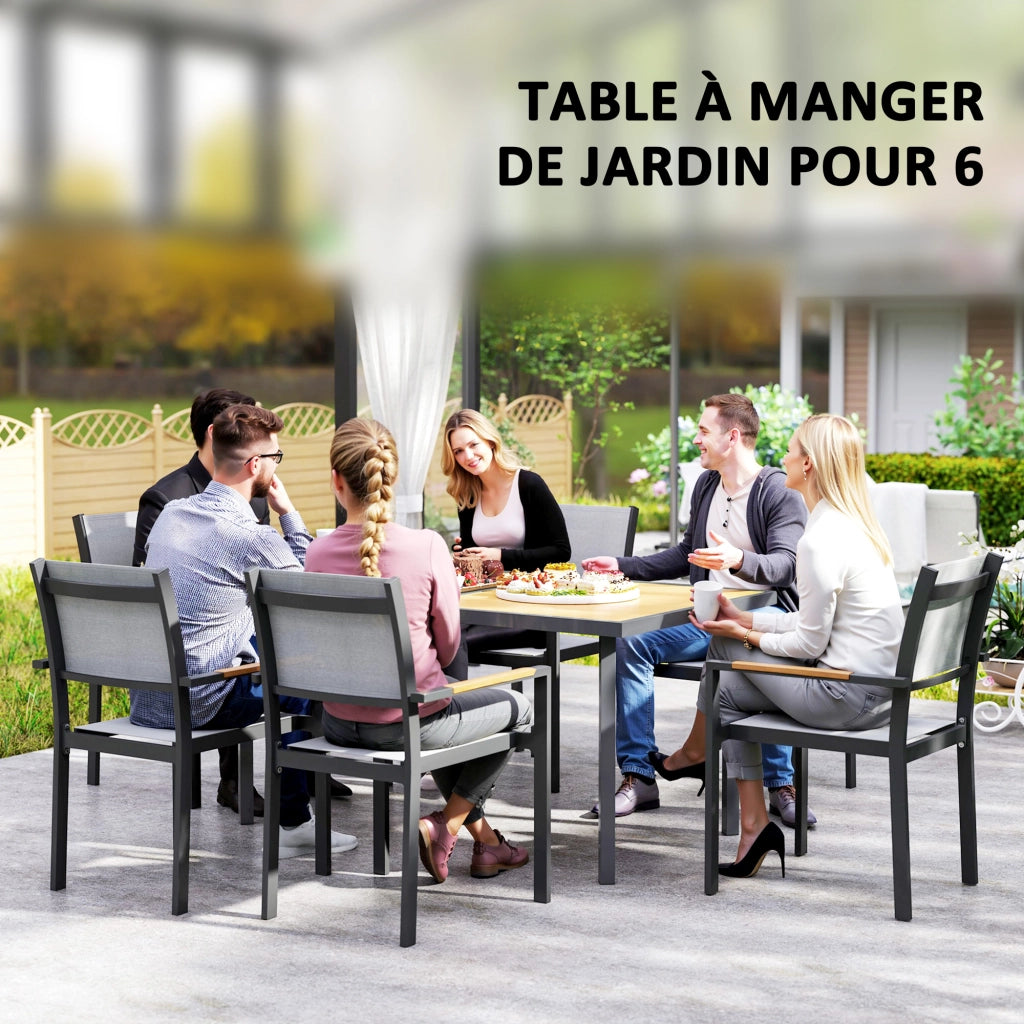 Tavolo da pranzo da giardino per 6 persone ¨C Xylo ¨C Effetto legno naturale acciaio 150x90x72 cm