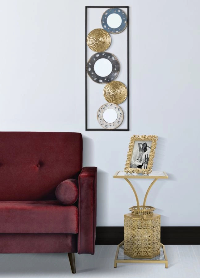Tavolinetto Glam Level 40x35x60 cm in Ferro MDF e Vetro Oro e Multicolor