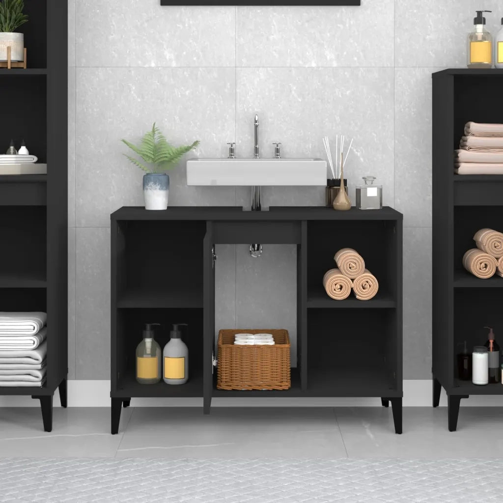 Mobile Lavabo Nero 80x33x60 cm in Legno Multistrato 821293