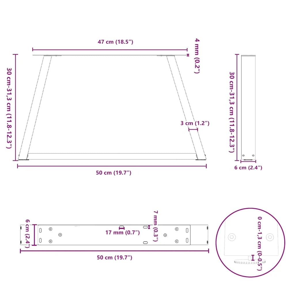 Set di 2 gambe per tavolino da caffè moderne e geometriche 50 x 30 cm regolabili in acciaio antracite 02_0056826