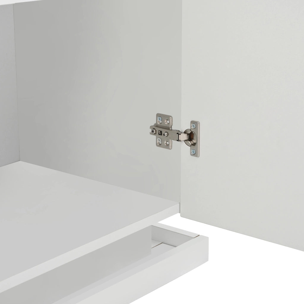 Madia 140x40x84 cm con luci LED telecomandate e 3 ante in truciolato e vetro bianca