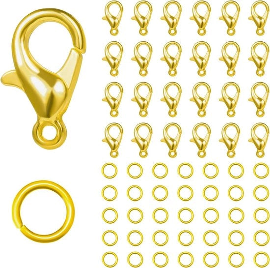 Set di Chiusura per Collane con Fermo all'Anello e Fermo all'Aragosta - 12x6mm + 07x5mm - Oro