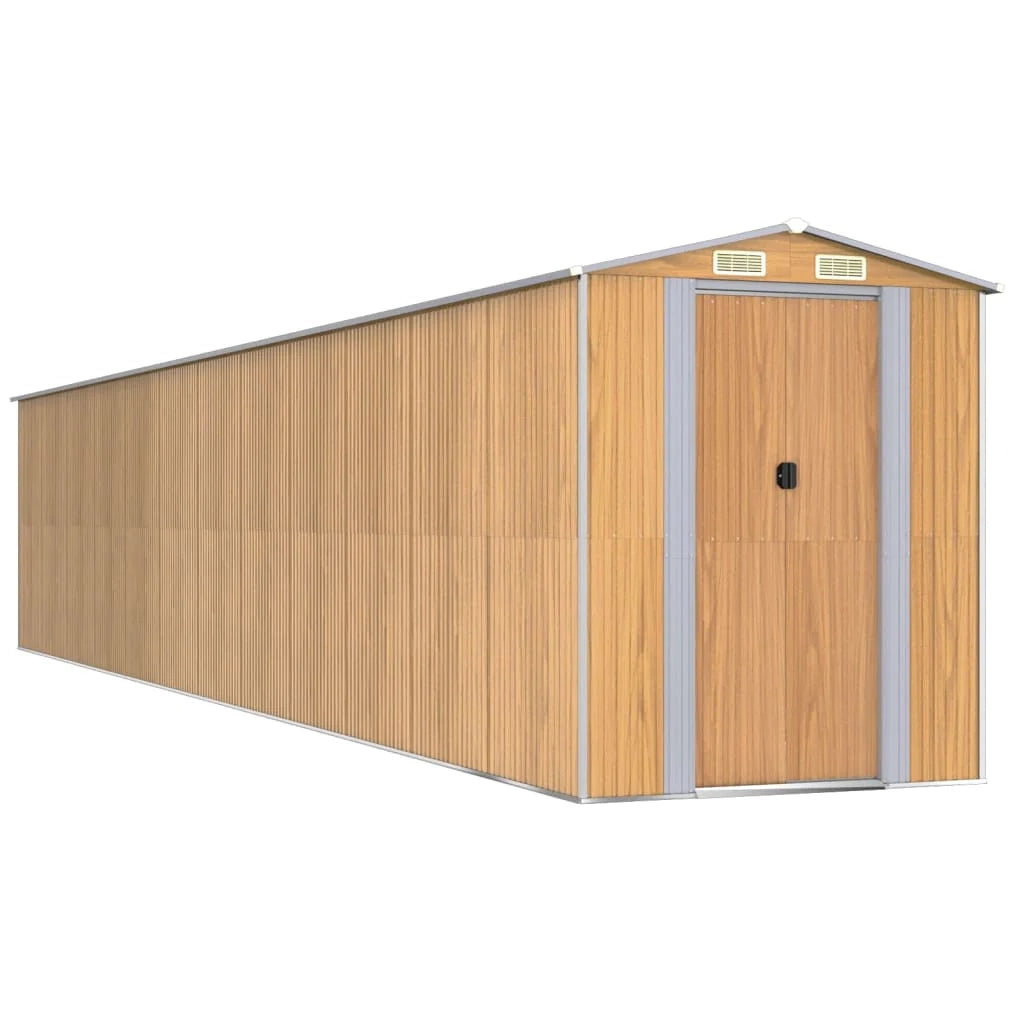 Casetta da giardino cabina ripostiglio capanno da esterno capanno per attrezzi robusta colore chiaro 192 x 1021 x 223 cm acciaio zincato marrone 02_0022299