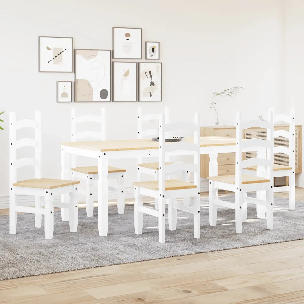 Set da Pranzo 7 pz PANAMA Bianco in Legno Massello di Pino 3345214