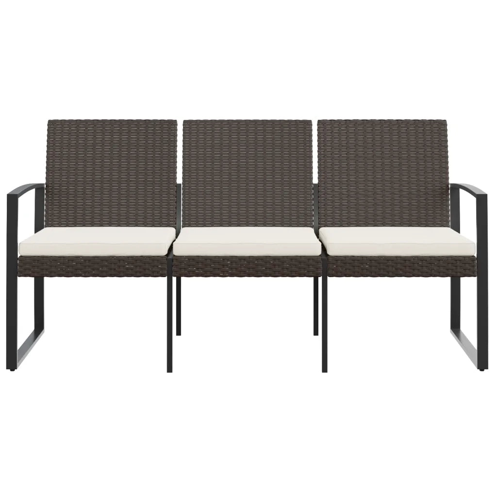 Panca da Giardino a 3 Posti con Cuscini in Rattan PP Marronecod mxl 118636