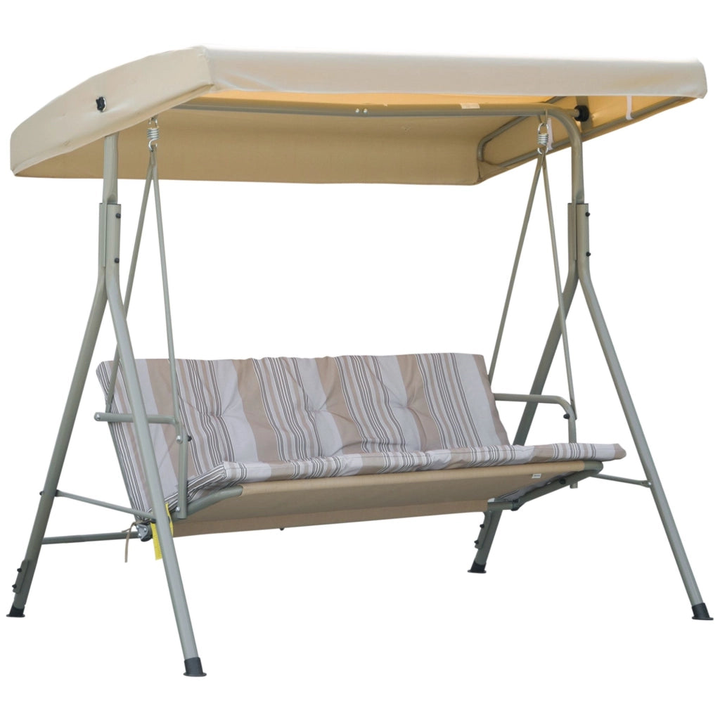 Easycomfort Dondolo da Giardino 3 Posti in Acciaio con Tetto Regolabile, Cuscini e Braccioli, 172x110x156cm