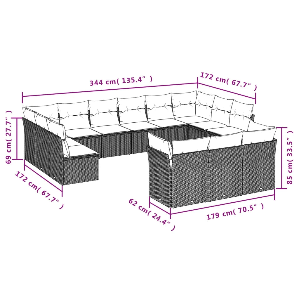 Set Divani da Giardino 13 pz con Cuscini Grigio in Polyrattan