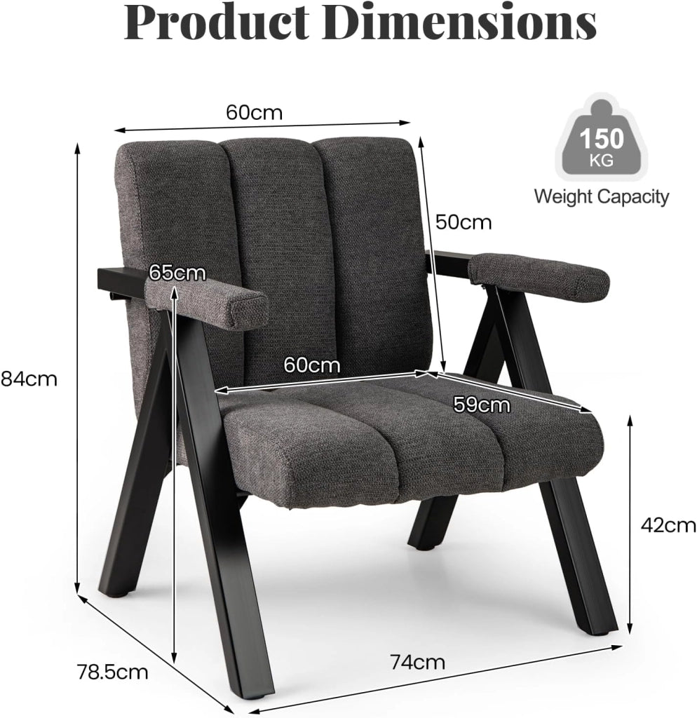 Poltrona da lettura, Sedia imbottita con braccioli, struttura in metallo, schienale ergonomico, poltrona moderna per soggiorno con gambe regolabili, per soggiorno, ufficio, camera da letto