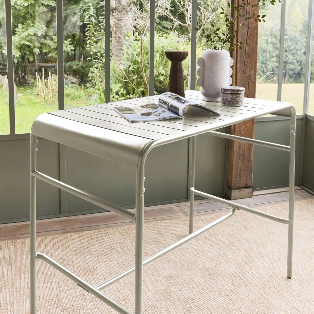 Tavolo alto da giardino in acciaio, 4 posti, 120cm, beige