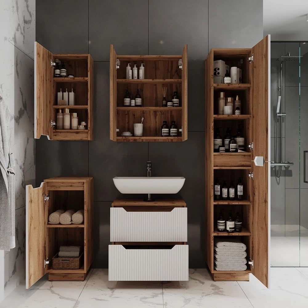 mobile bagno Lotta, Rovere/bianco a strisce, 20 x 72.6 cm