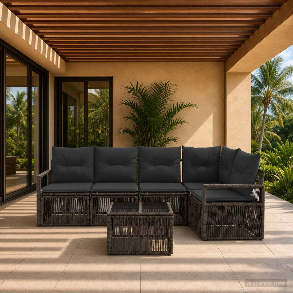 Set Divano da Giardino 6 pz Grigio polyrattan 3435713