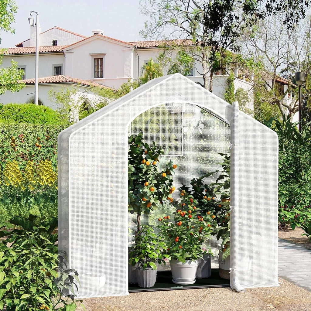 Serra da Giardino con Porte Avvolgibili, Serra da Balcone con Base in tessuto PE nero, Telo per Serra in Rete PE 140g/m2, Serra per Piante Impermeabile, 4 Picchetti, 200x80x200cm, Bianco