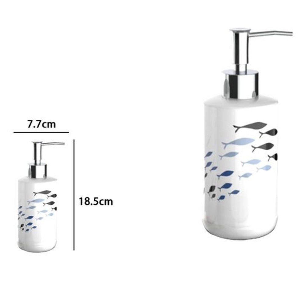Trade Shop - Dispenser Porta Sapone Liquido In Ceramica Con Pesciolini Accessorio Bagno 69875 -
