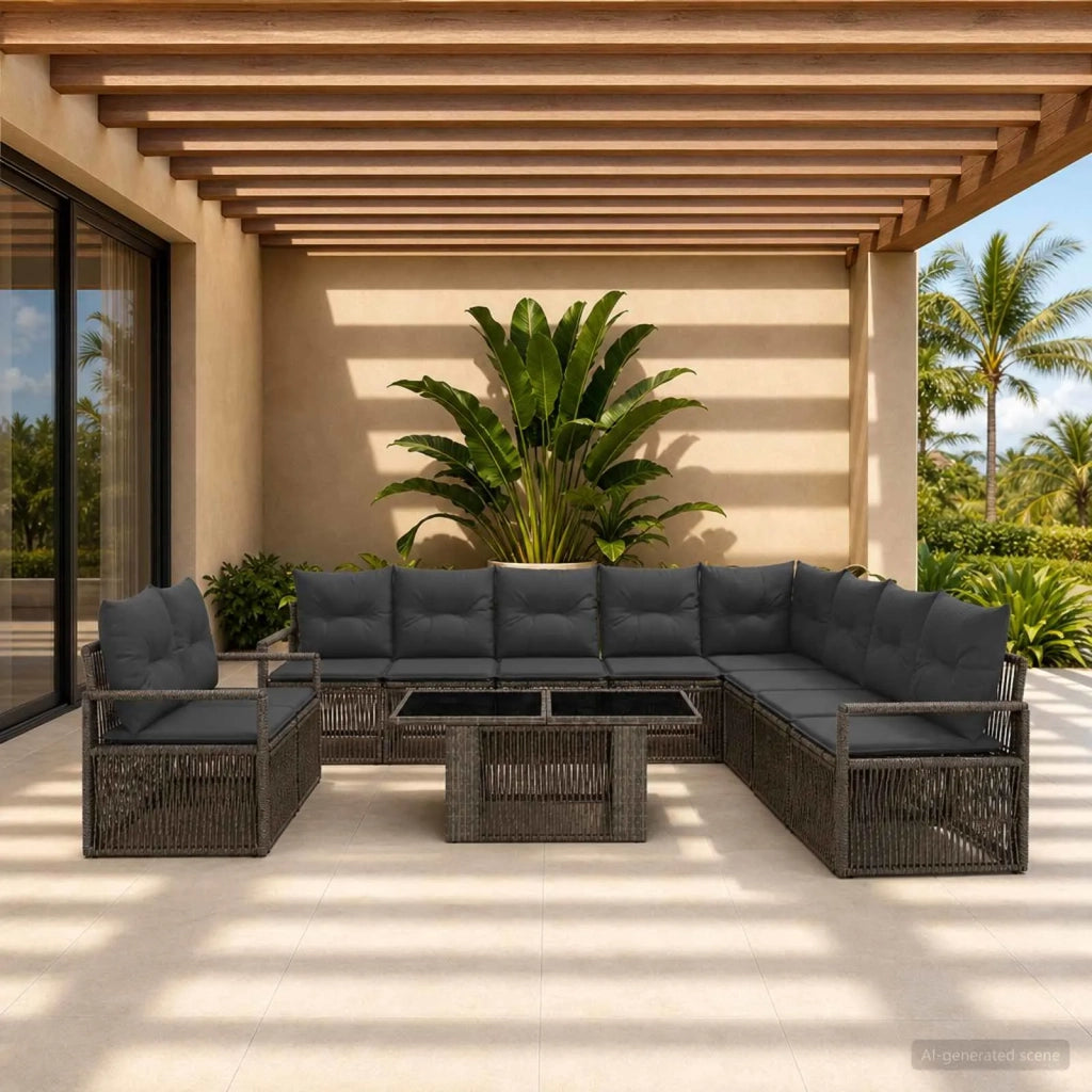 Set Divano da Giardino 11 pz Grigio e Grigio Scuro polyrattan 3437120