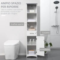kleankin Armadietto Bagno con Scaffale a 3 Livelli, 1 Cassetto e 1 Mobiletto, 34x30x163cm