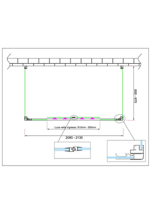 Box doccia 6 mm MISURA e PORTAa 4 ante con apertura centrale MISURA 65-67,5 ANTE FISSE + PORTA 208-213 