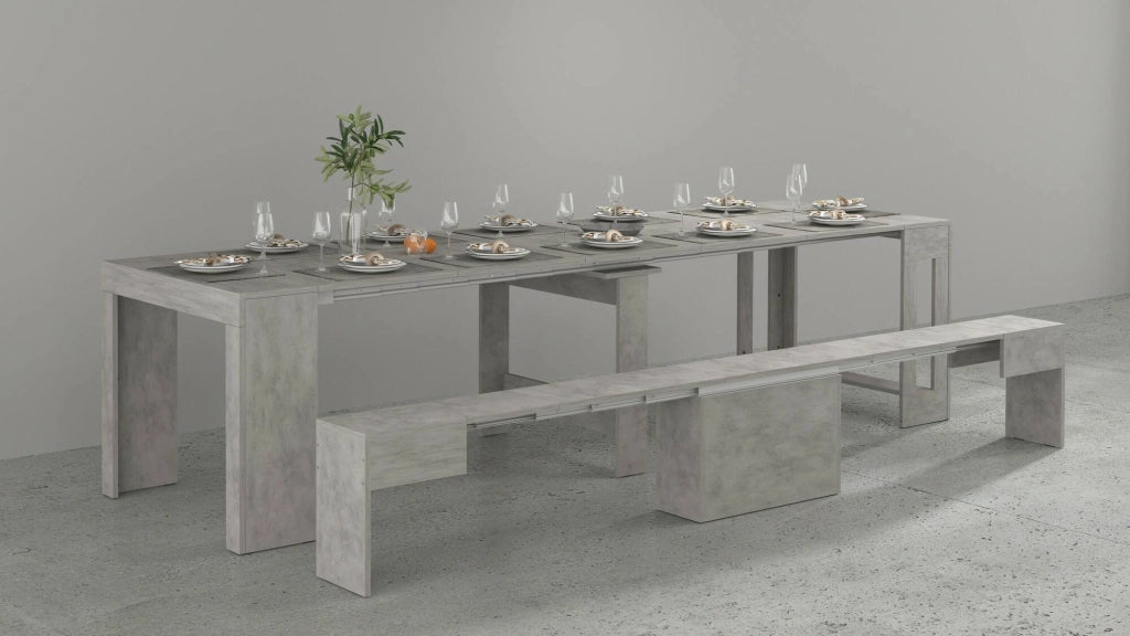 Panca Yutu, Seduta per tavolo da pranzo, Panca singola allungabile, 290x25h45 cm, Grigio