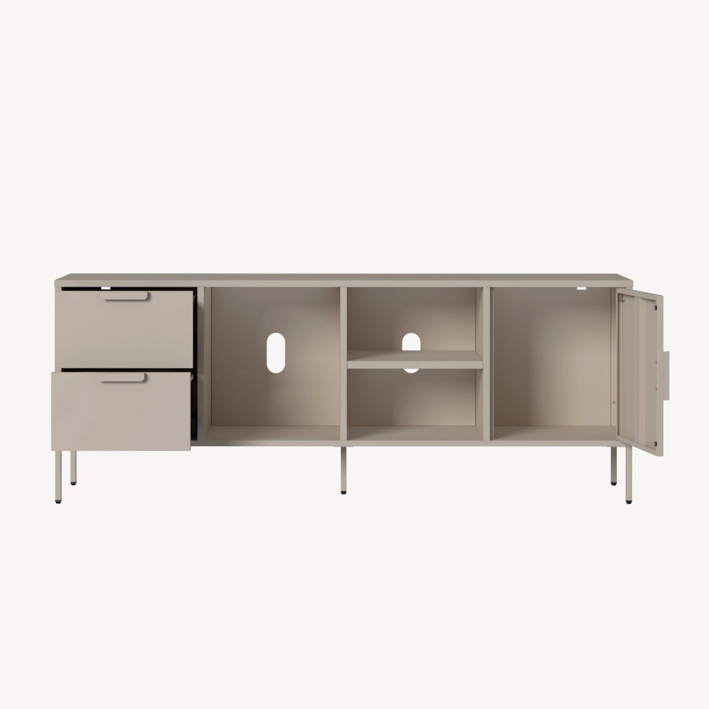 Mobile TV Kliri con 2 Cassetti Scomparti e Anta 150 x 35 x 58 cm in Acciaio - Color Cammello [en.casa]