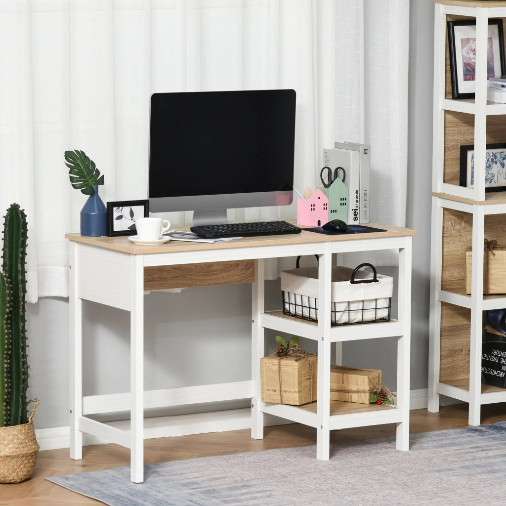 Scrivania Computer con 2 Ripiani ¨C Zephmum ¨C MDF Rovere Bianco 110x48x76 cm