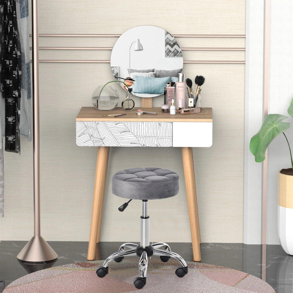Sgabello Girevole Altezza Regolabile ¨C zephmum ¨C Grigio Chiaro Tessuto Schiuma Base Cromo 35x35x49-61cm