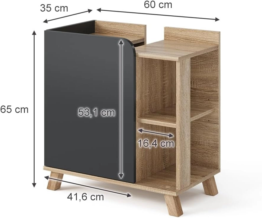 Mobiletto per lavabo Karen, Sonoma/antracite, 60 x 65 cm con porta e vani aperti, con ritaglio per sifone per il montaggio sotto il lavabo