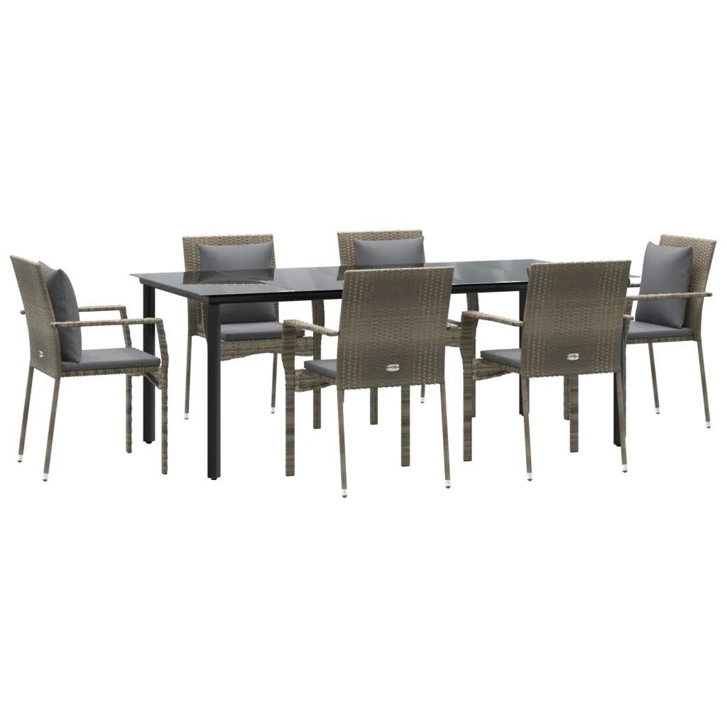 Set da Pranzo Giardino 7pz Nero e Grigio con Cuscini Polyrattan 3185117