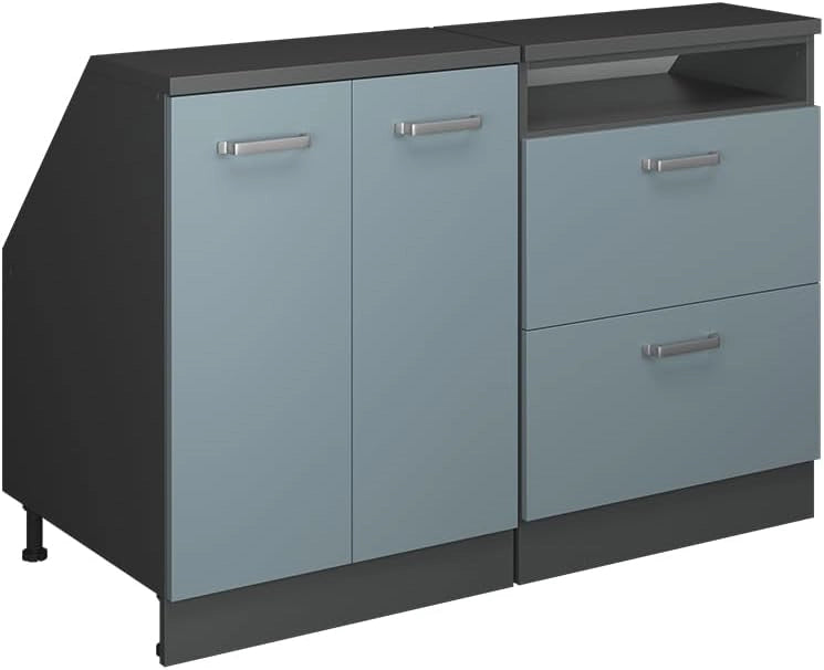 Set di mobili sottotetto Rion, Grigio-blu, 120 cm Set di 2 carcasse armadio profondità 60 cm, adatto per il salvaspazio sotto tetti spioventi