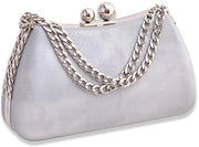 Borsa da sera in marmo elegante per donna con chiusura a catena, poltrina in pelle, tasca piccola per eventi come matrimoni, feste di compleanno e serate di gala, argento.
